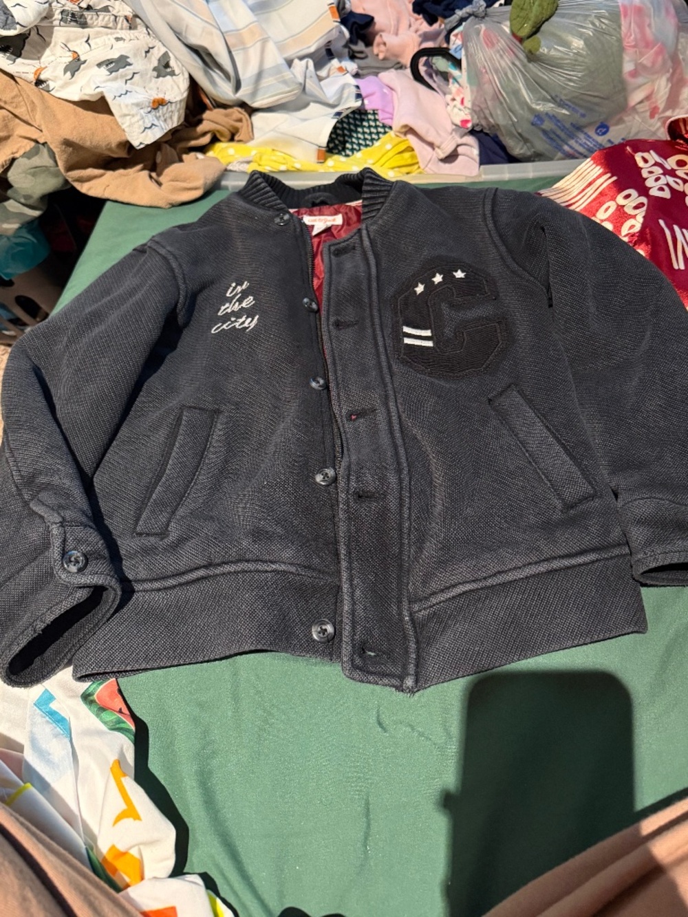 Cat and jack Grey/black wash bomber letterman